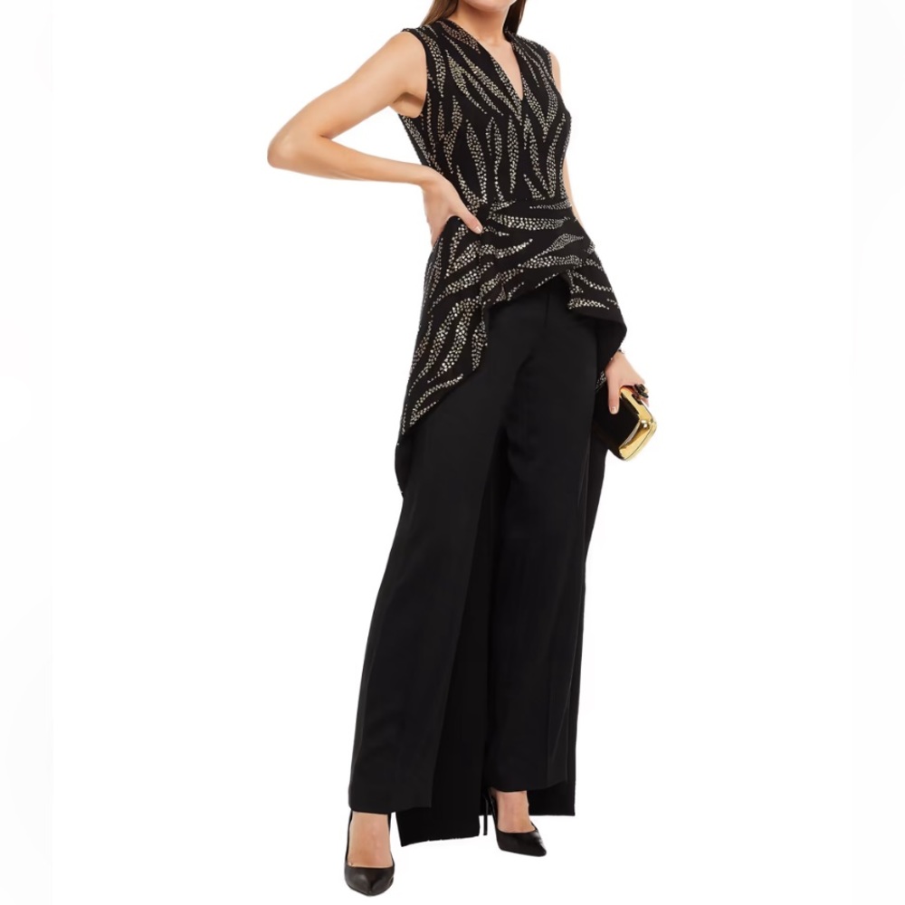 NWT SAFIYAA Asymmetric glittered tulle and stretch-crepe top